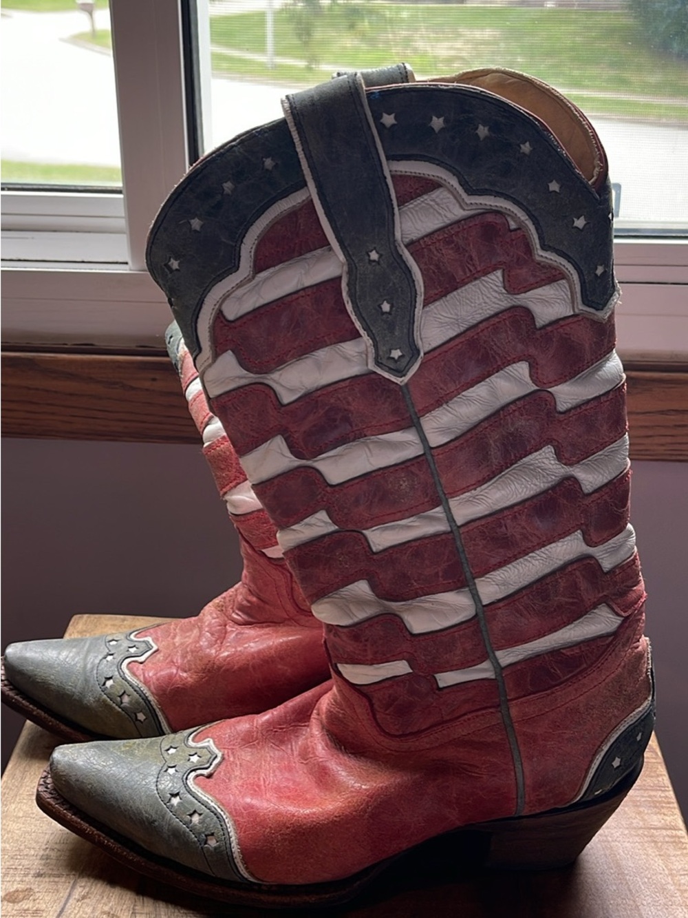 American Flag Western Heeled Boots - Red White Blue